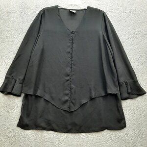 Rebecca Jones Womens Black V-Neck Button  Front Tunic Top 2X Flared Sleeves